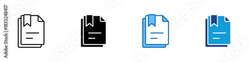 Bookmark File Multiple Style Icon Design Vector - document with a bookmark tag, symbolizing saved pages, marked notes, or important references