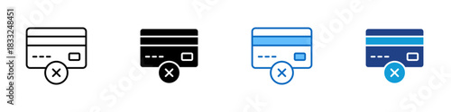 Card Declined Multiple Style Icon Design Vector - credit card with an X mark, symbolizing failed payment, rejection, or invalid transaction