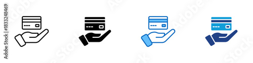 Card Service Multiple Style Icon Design Vector - hand holding a credit card, representing support, assistance, customer service, or transaction
