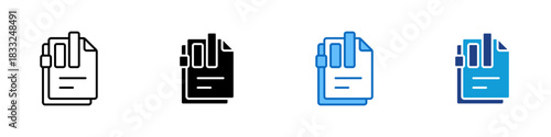 Chart Document Multiple Style Icon Design Vector - stacked sheets of paper with bar chart shapes representing a chart related document, report, data, summary