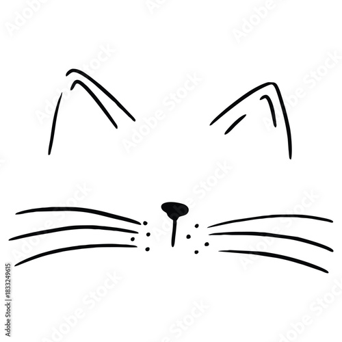Cute minimalist cat face line art with whiskers and ears simple black illustration design