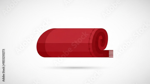 A simple stylized illustration of a rolled up red scarf with fringe detail isolated on a clean white background with a subtle shadow