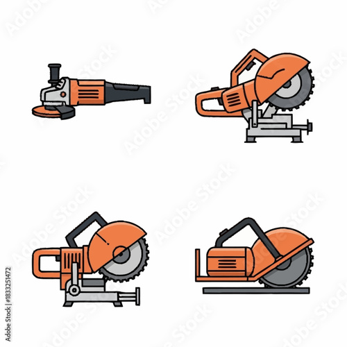 Collection of various power tools for cutting and grinding tasks.