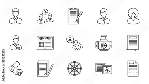 Collection of simple outline icons representing business and HR concepts