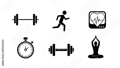 Collection of fitness icons representing health and exercise