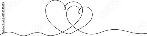 Two linked heart shapes gracefully formed by a single continuous line over a wavy path