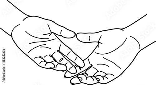 Two open human hands with palms facing upwards in a gentle continuous line drawing style