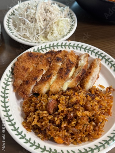Homemade Fried Rice and Pork Cutlet