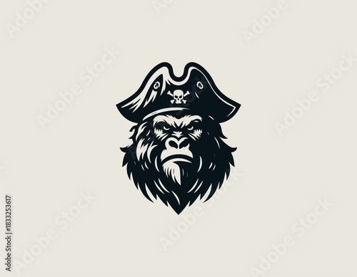 Iconic Pirate Gorilla black vector logo