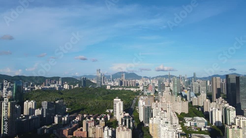 Aerial View of Lianhuashan Park from Hongli Road, Futian District, Shenzhen
