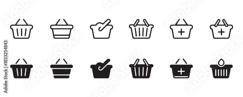 Stylish shopping cart icon set for modern ecommerce websites and apps, perfect for UI design and branding projects with a minimalist aesthetic