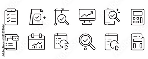 Streamlined financial auditing icons for business success and growth planning with modern design elements for a professional edge in presentations