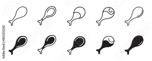 Delicious drumstick evolution, perfect for restaurant menus or food blogs, showing cooking stages from raw to fully cooked with simple line art