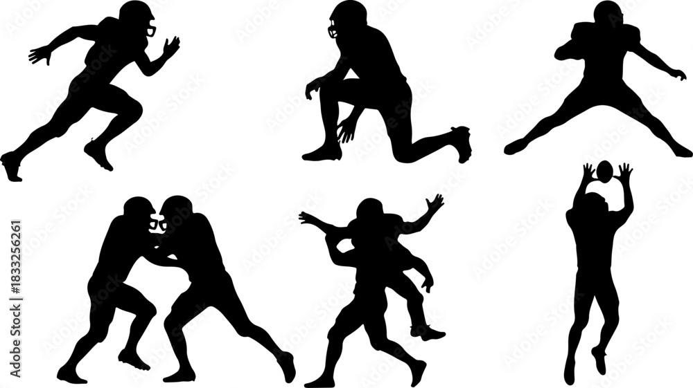 Fototapeta premium American Football Player Silhouette Bundle – Action Pose Vector Set