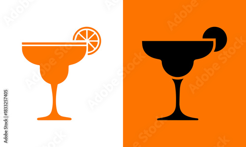 Two stylized margarita glasses with a citrus slice garnish
