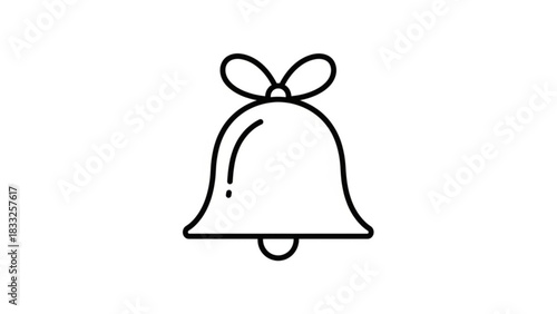 Simple line art icon of a bell with a ribbon bow representing notifications alerts or a festive holiday symbol on a clean white background