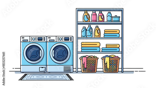 Laundry room interior with two washing machines