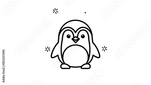 Cute cartoon penguin drawing with simple lines and a friendly expression perfect for children s illustrations and winter themes