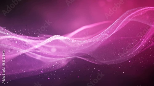 Abstract pink and purple glowing wave of light particles flowing with sparkling dust effect on dark background 4k video
