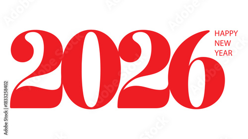 Elegant Red “2026” Typography with Modern Happy New Year Greeting Design for Celebration, Festive Greetings, Holiday Wishes, and Seasonal Graphic Projects