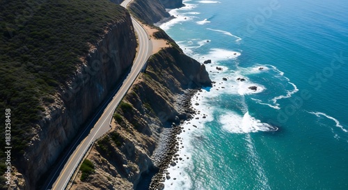 Serpentine Coastal Highway Over Cliffs — Aerial Top View