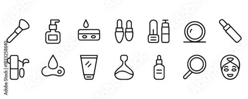 Elegant beauty icons showcase skincare routine essentials, perfect for spa promotions, cosmetic brands, and modern wellness campaigns