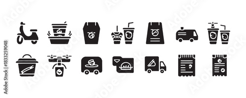 Streamline your restaurant's delivery with these modern icons for seamless online ordering and fast transport options for hungry customers