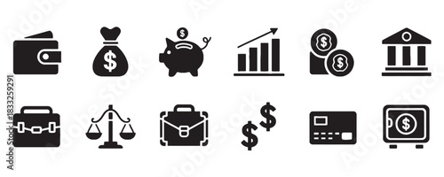 Grow your wealth and manage your finances with these essential money icons, everything you need for financial success and security planning
