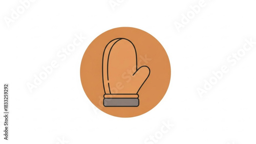 Simple flat icon of a cooking oven mitt in orange and grey isolated on a white background representing kitchen safety and baking
