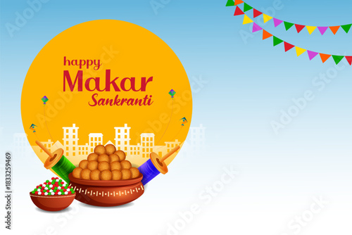 vector illustration of Happy Makar Sankranti background with colorful kite