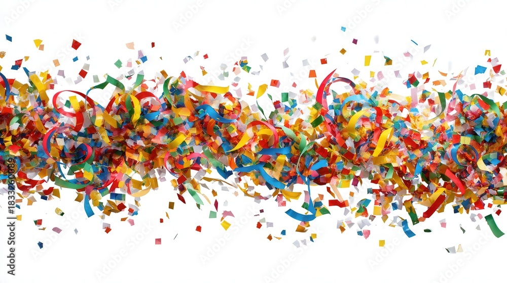 Fototapeta premium Confetti ribbon strip isolated on white background