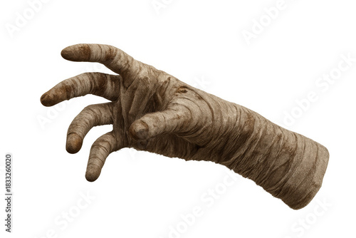 Mummy hand reaching, an undead horror monster for halloween, ancient egyptian curse, transparent background
