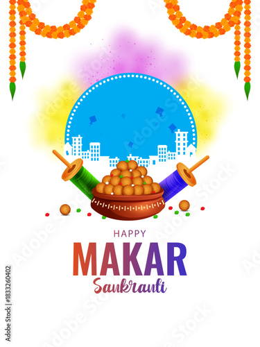 vector illustration of Happy Makar Sankranti background with colorful kite