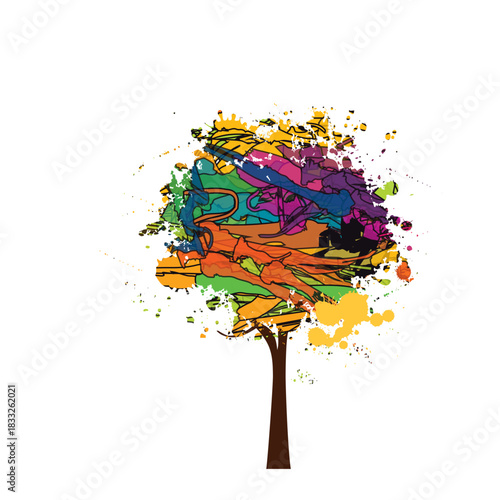 Brush paint colorful tree