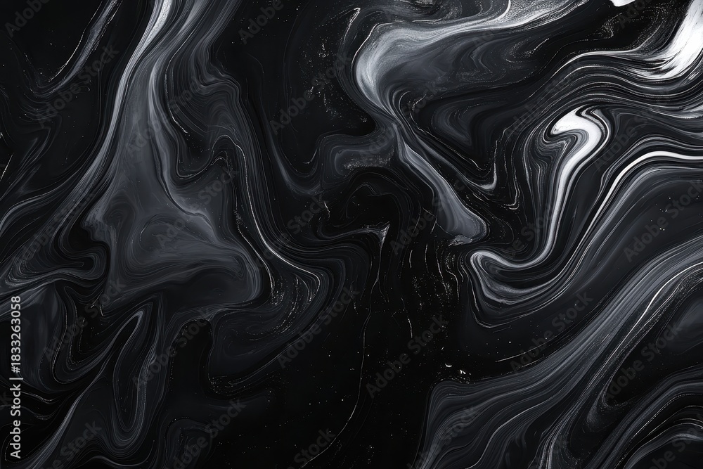 Obraz premium Dark black and grey background with swirling marble effect pattern using liquify and dark shiny gradient. Vector has copy space with room for text and ...