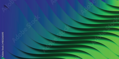 Abstract gradient waves of blue and green create a dynamic and flowing background with subtle shadows and highlights adding depth and visual interest for modern design applications