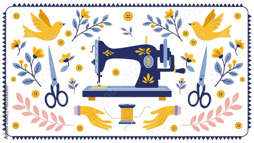 Collection of hand drawn sewing and crafting labels isolated on white background