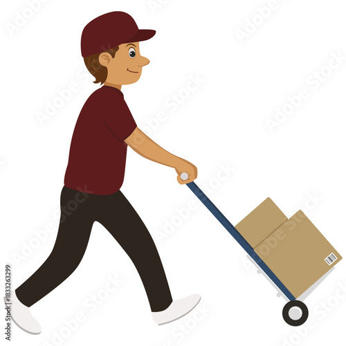 Delivery man carrying trolley