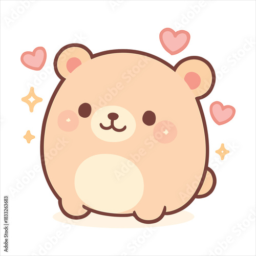 Cute Kawaii Bear Illustration – Adorable Chubby Cartoon Animal with Hearts