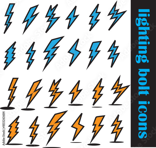 Lightning bolt colorful  vector icon set. linear vector design of thunderbolt, blitz, energy, power, current, electricity etc