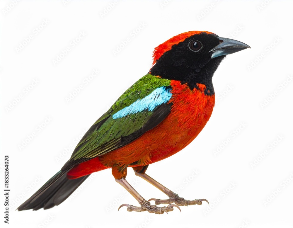 Fototapeta premium ColoRed bishop bird standing on white backgroundrful Tropical Bird on White Background
