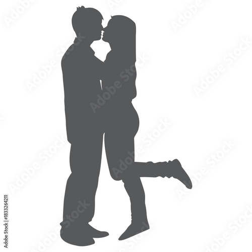 Kissing lovers silhouette