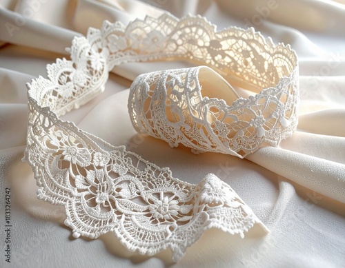 ecru lace trim fabric ribbon AI generated