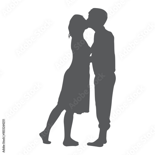 Kissing romance lovers silhouette