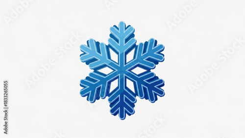 A stylized blue snowflake with a subtle 3d effect and shadow isolated on a clean white background symbolizing winter and cold weather