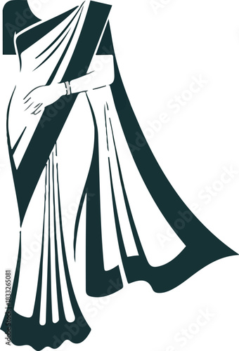 Woman in Sari Silhouette Vector Illustration Design for Indian Traditional Clothing and Fashion with Elegant Style and Isolated Background