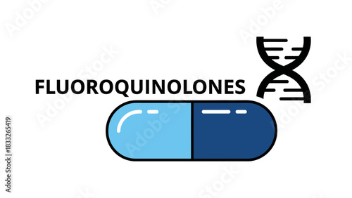 Illustration of Fluoroquinolones - Antibiotic Capsules and DNA Structure