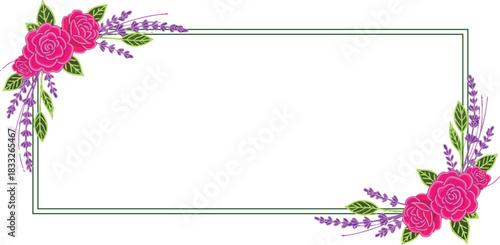 Elegant Pink Rose and Lavender Floral Frame Vector Illustration for Wedding Invitations and Card Design