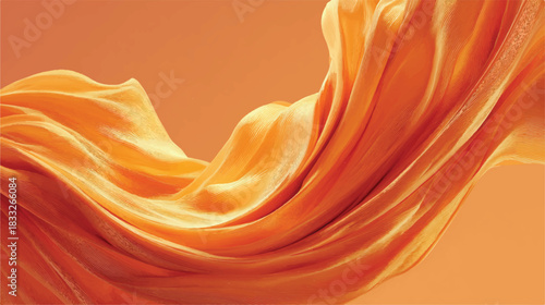 Abstract orange flowing fabric background with dynamic movement and soft texture
