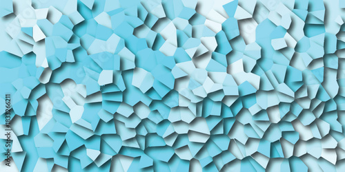 Abstract geometric mosaic pattern with varying shades of blue and white creating a textured, faceted background effect with subtle shadow depth and a sense of organic fragmentation for digital